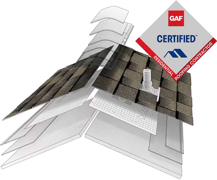 GAF certification badge over roof diagram